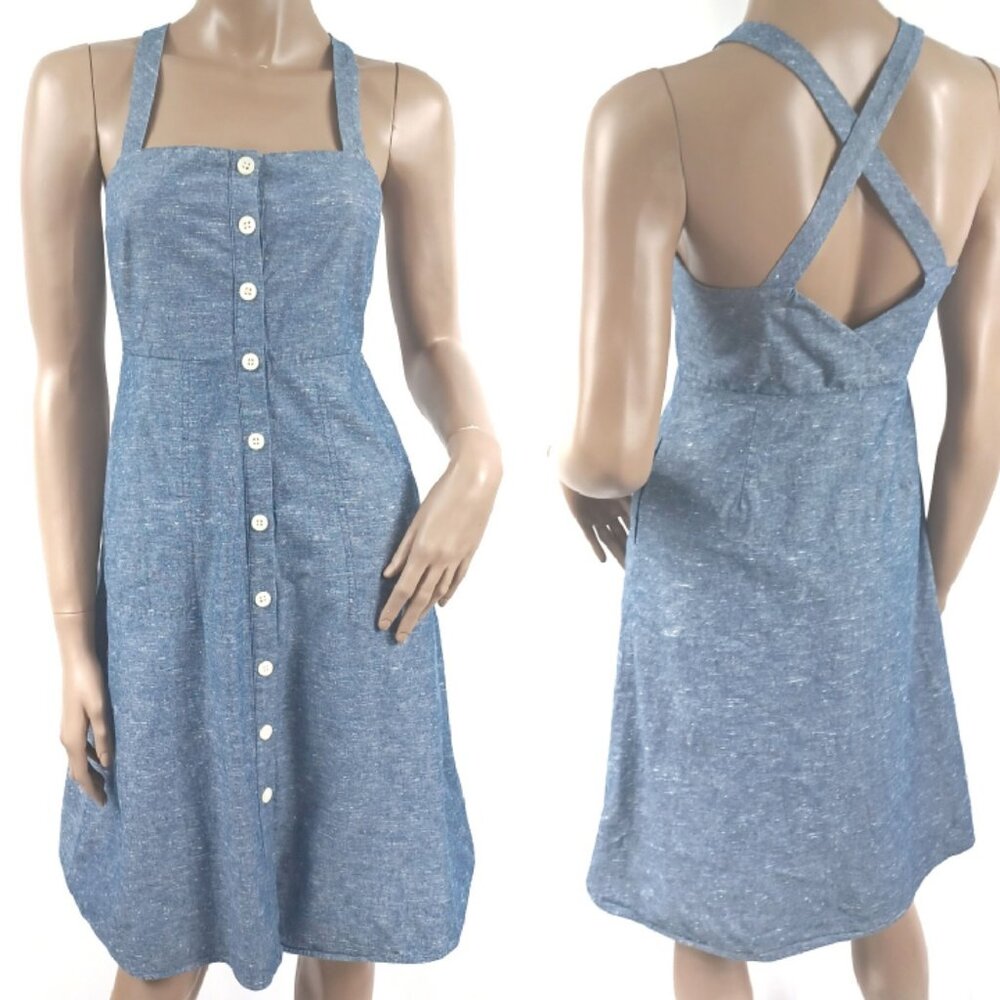 MADEWELL Sundress Button Front Heather Blue Cotton Dress 0